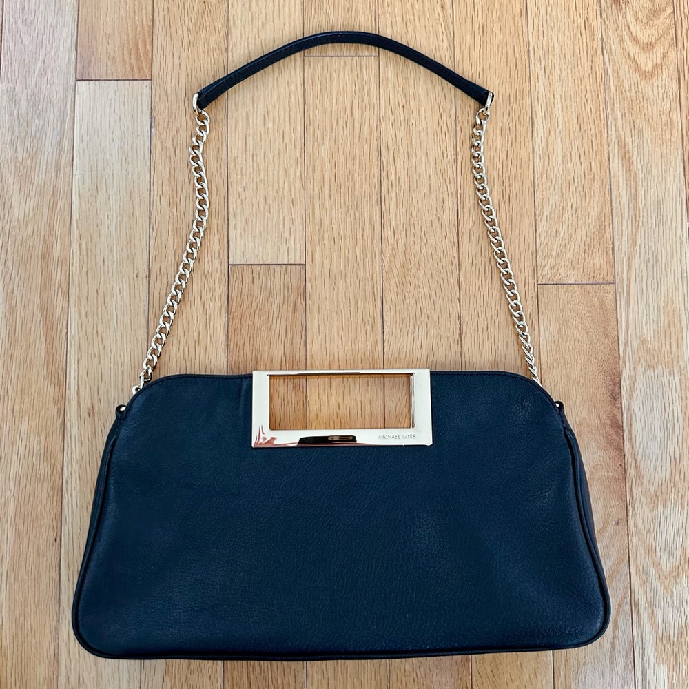 Michael Kors Black Leather Bag Clutch with gold chain straps - Picture 6 of 9